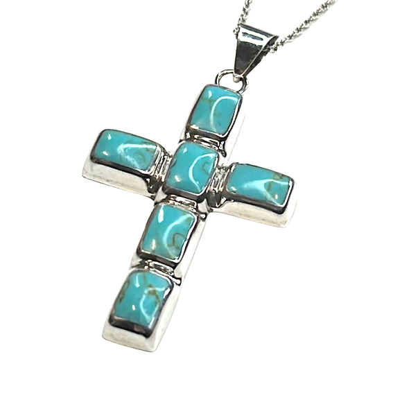 R. H. Macy Silver & Turquoise Cross Necklace, NWT! - Picture 3 of 8